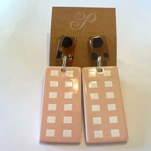 Plunder Tortoise and Blush Pink Rectangle Earrings